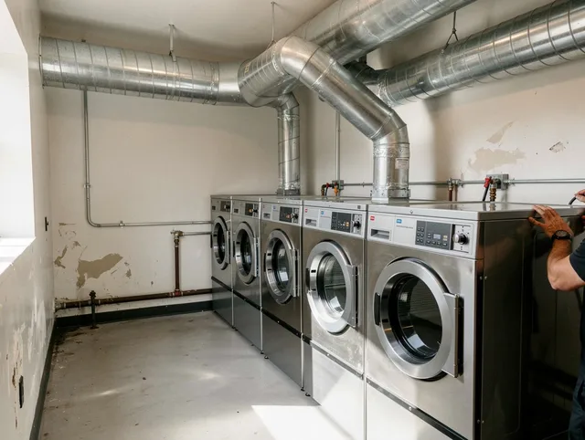 Trumbull Center Dryer Vent Cleaning team performing large-scale commercial dryer vent cleaning in Trumbull Center