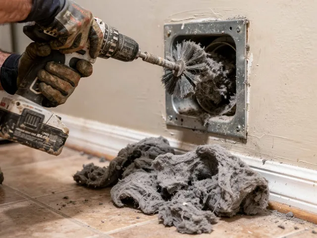 Certified Trumbull Center Dryer Vent Cleaning technician performing dryer vent cleaning in Trumbull Center
