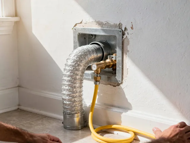 Trumbull Center Dryer Vent Cleaning certified technician performing specialized gas dryer vent cleaning in Trumbull Center